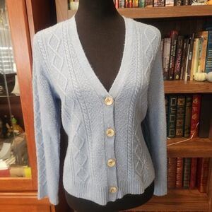 J.Jill Light Blue Cable Knit Button Front Cardigan – Women’s M Petite